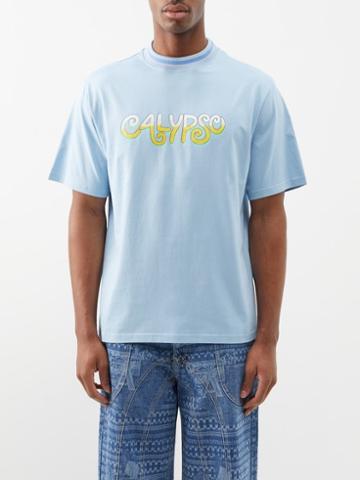 Nicholas Daley - Calypso-print Cotton-jersey T-shirt - Mens - Light Blue
