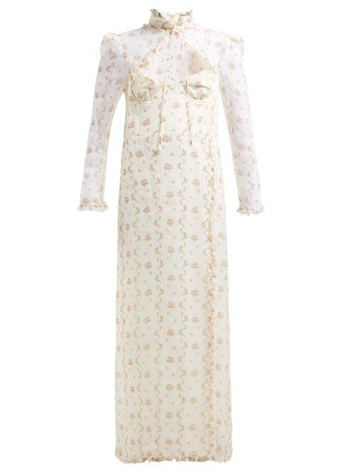 Matchesfashion.com Brock Collection - Olivia Floral Print Silk Organza Gown - Womens - White Multi