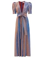 Matchesfashion.com Franoise - Plunge-neckline Shot-lam Maxi Dress - Womens - Blue Multi