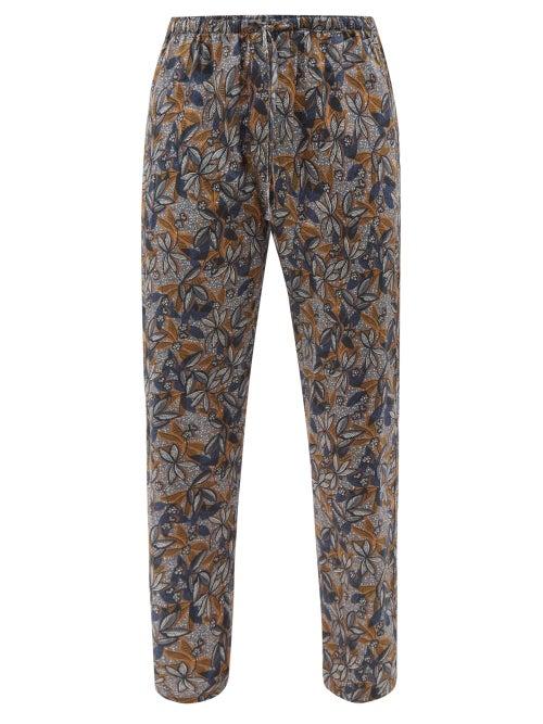 Zimmerli - Leaf-print Cotton-sateen Pyjama Trousers - Mens - Yellow Navy