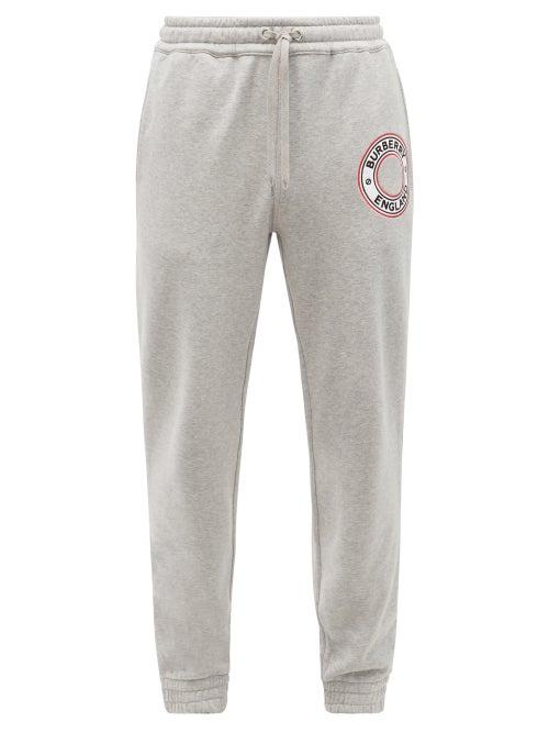 Matchesfashion.com Burberry - Addison Logo-roundel Cotton-jersey Track Pants - Mens - Grey