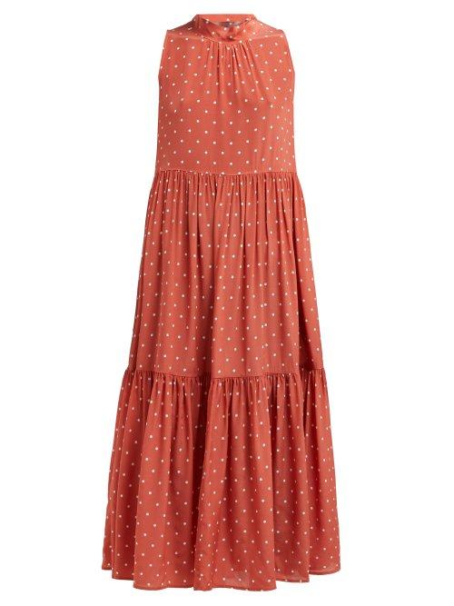 Matchesfashion.com Asceno - Polka Dot Silk Crepe Tiered Midi Dress - Womens - Red White