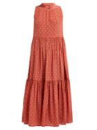 Matchesfashion.com Asceno - Polka Dot Silk Crepe Tiered Midi Dress - Womens - Red White
