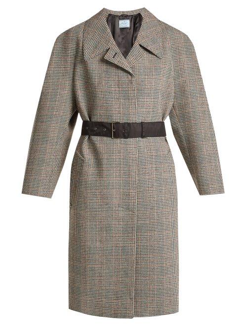 Matchesfashion.com Prada - Houndstooth Checked Wool Blend Coat - Womens - Grey