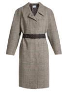 Matchesfashion.com Prada - Houndstooth Checked Wool Blend Coat - Womens - Grey