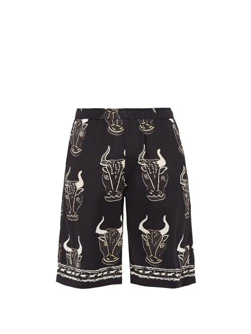 Matchesfashion.com Endless Joy - Larnax Printed Silk Shorts - Mens - Black Multi