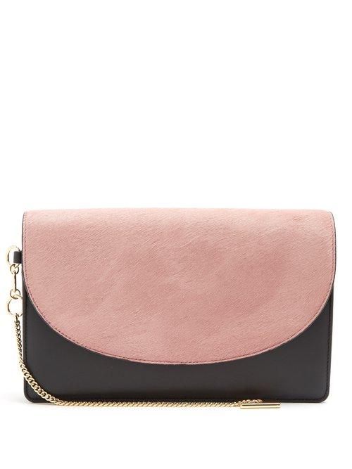 Matchesfashion.com Diane Von Furstenberg - Saddle Bi Colour Leather And Calf Hair Clutch - Womens - Black Pink