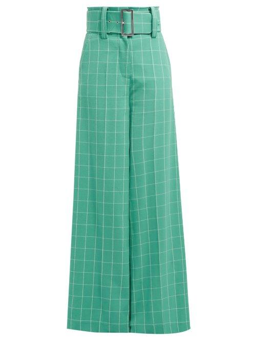 Matchesfashion.com Sara Battaglia - High Rise Checked Crepe Trousers - Womens - Green White