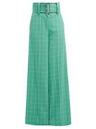Matchesfashion.com Sara Battaglia - High Rise Checked Crepe Trousers - Womens - Green White
