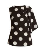 Matchesfashion.com Anna October - Asymmetric Polka Dot Print Crepe De Chine Top - Womens - Black White