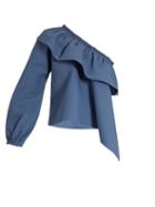 Matchesfashion.com Rachel Comey - Georgia Asymmetric Ruffled Cotton Blend Top - Womens - Blue