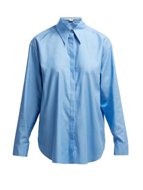 Matchesfashion.com Stella Mccartney - Exaggerated Collar Cotton Shirt - Womens - Light Blue
