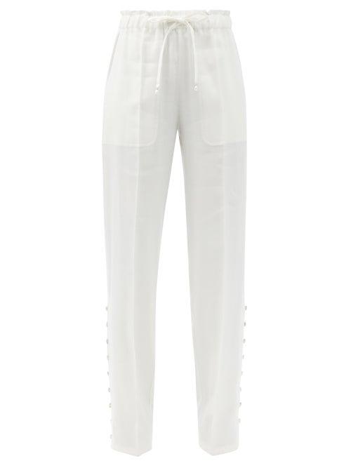 Matchesfashion.com Altuzarra - Catkin Buttoned Linen-blend Straight-leg Trousers - Womens - White