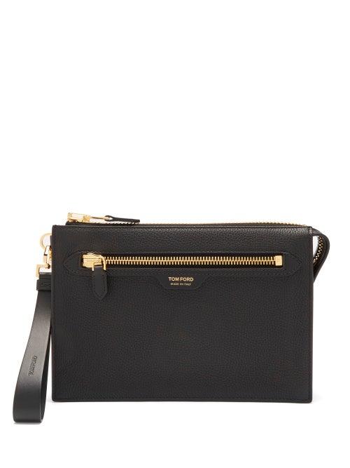 Mens Bags Tom Ford - Grained-leather Wristlet Pouch - Mens - Black
