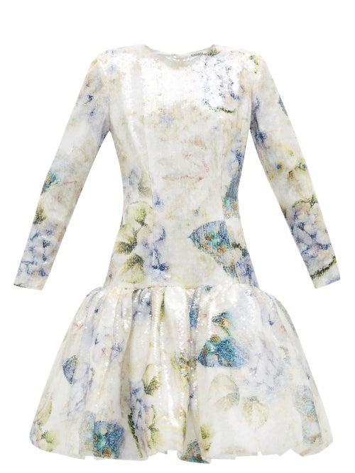 Matchesfashion.com Rodarte - Floral-print Sequin Dress - Womens - White Multi
