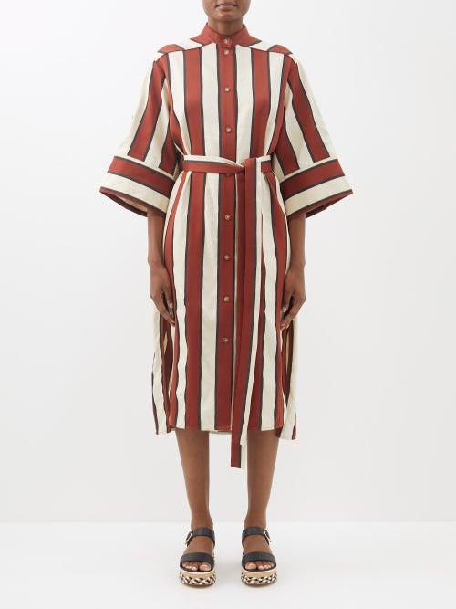 Joseph - Dima Striped Cotton-blend Twill Midi Shirt Dress - Womens - Brown Stripe