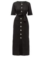 Matchesfashion.com Saloni - Susie Buttoned Cotton Blend Shirtdress - Womens - Black