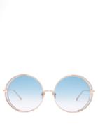 Matchesfashion.com Linda Farrow - Oversized Metal Sunglasses - Womens - Blue