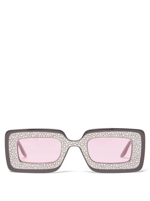 Gucci Eyewear - Diamante-embellished Rectangular Acetate Frame - Womens - Black