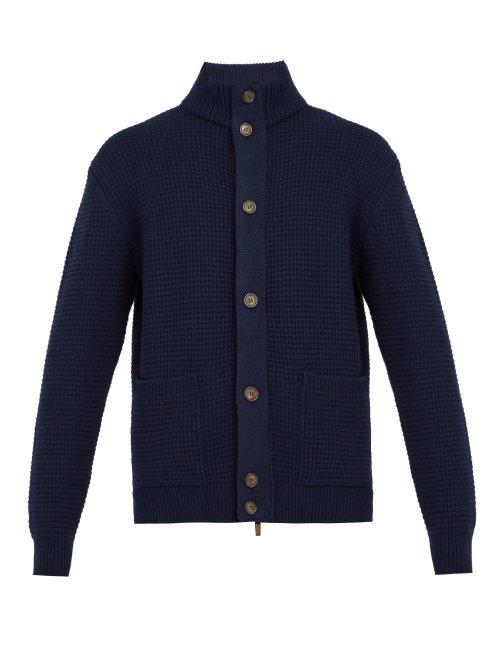 Matchesfashion.com Thom Sweeney - Waffle Knit Cashmere Cardigan - Mens - Navy