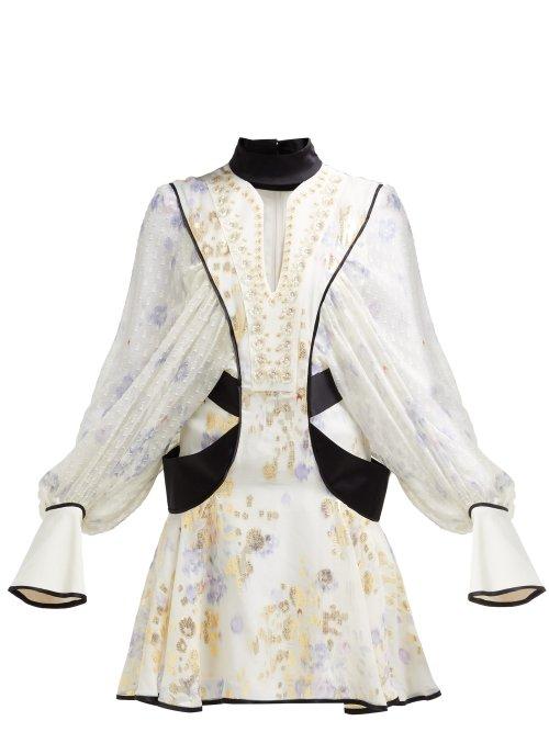 Matchesfashion.com Mame Kurogouchi - Floral Print Fil Coup Silk Blend Dress - Womens - White Multi