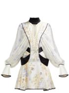 Matchesfashion.com Mame Kurogouchi - Floral Print Fil Coup Silk Blend Dress - Womens - White Multi