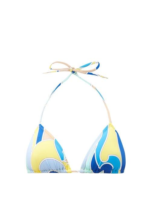 Matchesfashion.com Emilio Pucci - Quirimbas-print Triangle Bikini Top - Womens - Blue Multi