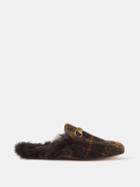 Gucci - Princetown Wool-trimmed Tweed Backless Loafers - Mens - Dark Green
