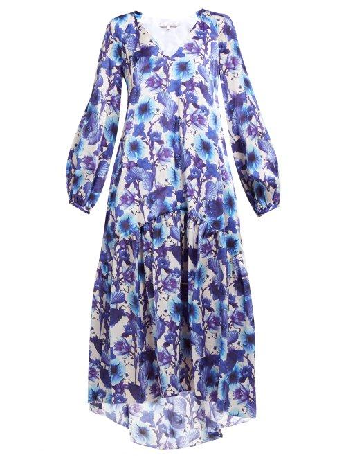 Matchesfashion.com Borgo De Nor - Matilde Venus Print Silk Blend Midi Dress - Womens - Blue White