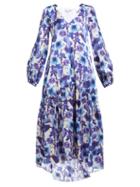 Matchesfashion.com Borgo De Nor - Matilde Venus Print Silk Blend Midi Dress - Womens - Blue White
