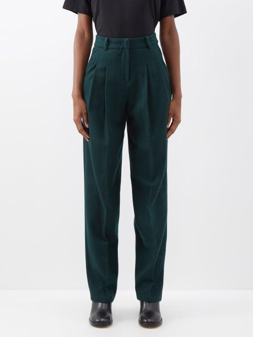 The Frankie Shop - Layton Pleated Wool-blend Trousers - Womens - Dark Green