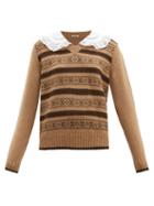 Matchesfashion.com Miu Miu - Contrast Collar Fair Isle Camel Hair Sweater - Womens - Brown Multi