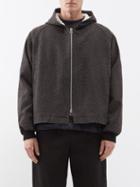 3man - Cropped Herringbone-wool Jacket - Mens - Black Brown