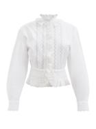 Ladies Rtw Paco Rabanne - Ruffled Broderie-anglaise Cotton-poplin Blouse - Womens - White
