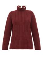 Matchesfashion.com Loewe - Faux Pearl Neck Ribbed Cashmere Sweater - Womens - Burgundy