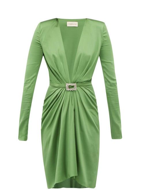 Matchesfashion.com Alexandre Vauthier - Crystal Buckle Silk Blend Charmeuse Mini Dress - Womens - Green