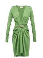 Matchesfashion.com Alexandre Vauthier - Crystal Buckle Silk Blend Charmeuse Mini Dress - Womens - Green