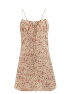 Saint Laurent - Floral-print Silk-crepe De Chine Mini Dress - Womens - Beige Multi