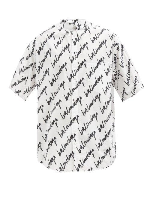 Balenciaga - Scribble-logo Cotton Short-sleeved Shirt - Mens - White Black