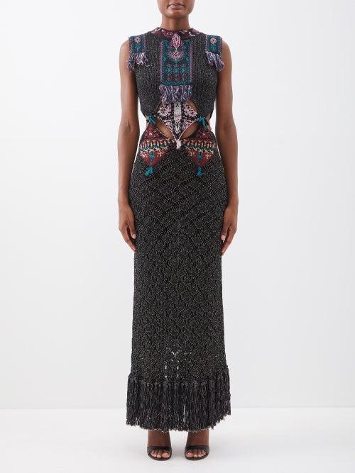 Etro - Camille Embroidered Knitted Dress - Womens - Black