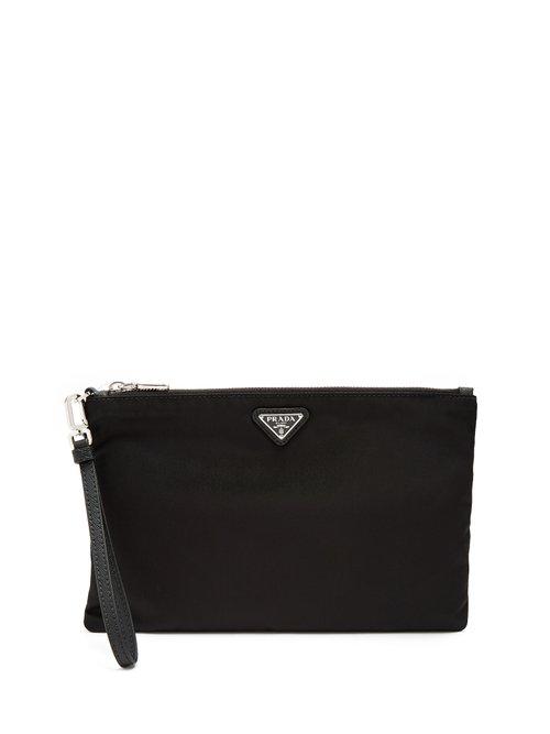 Matchesfashion.com Prada - Logo Plaque Medium Nylon Pouch - Mens - Black