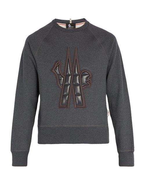 Matchesfashion.com Moncler Grenoble - Quilted Logo Cotton Sweatshirt - Mens - Dark Grey