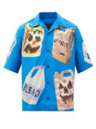 Givenchy - X Josh Smith Bleach-print Cotton Bowling Shirt - Mens - Blue Multi