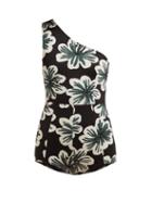 Matchesfashion.com Dodo Bar Or - Galina Floral Print One Shoulder Swimsuit - Womens - Black Print