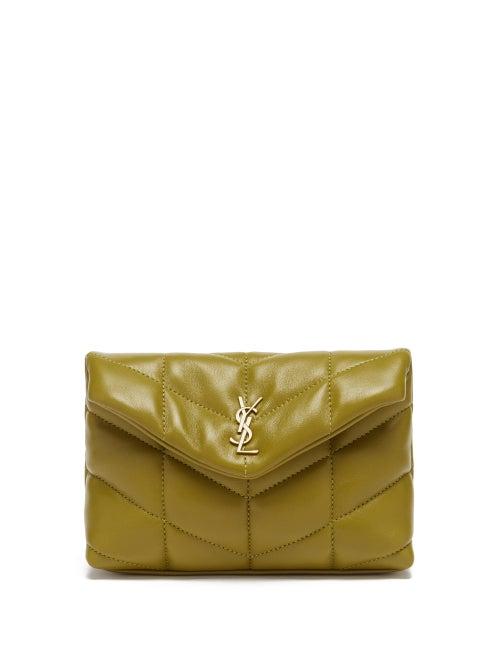 Saint Laurent - Puffer Ysl-logo Padded Leather Clutch Bag - Womens - Khaki