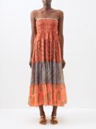 Boteh - Wave Organic-cotton Tiered Maxi Dress - Womens - Red Multi