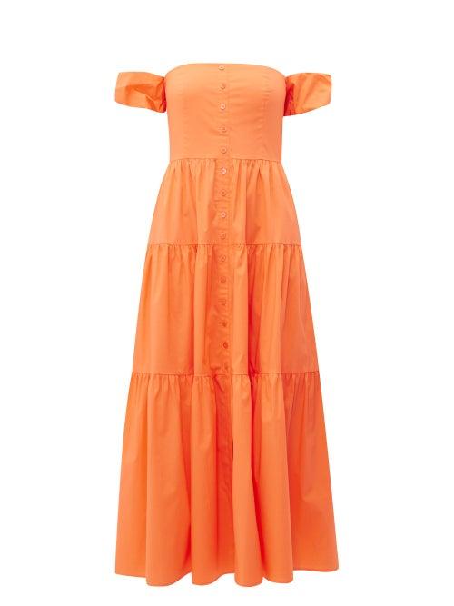 Matchesfashion.com Staud - Elio Off The Shoulder Cotton Blend Maxi Dress - Womens - Orange