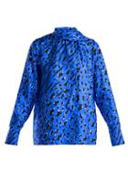 Matchesfashion.com Valentino - Leopard And Tiger Print Silk Blouse - Womens - Blue Print