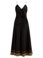 Matchesfashion.com Franoise - Bow Stripe Trim Linen Blend Midi Dress - Womens - Black