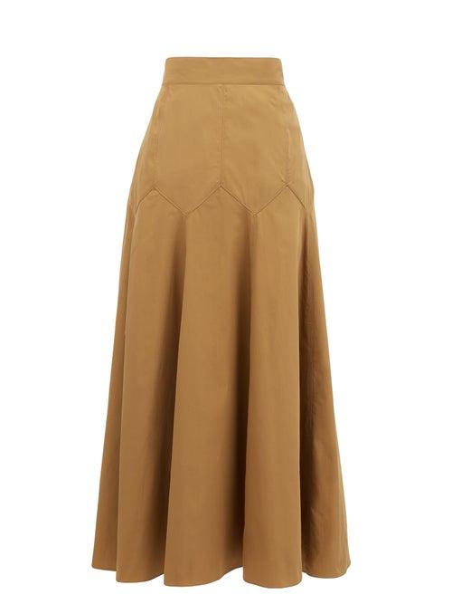 Matchesfashion.com Three Graces London - Aria Panelled Cotton-poplin Midi Skirt - Womens - Brown